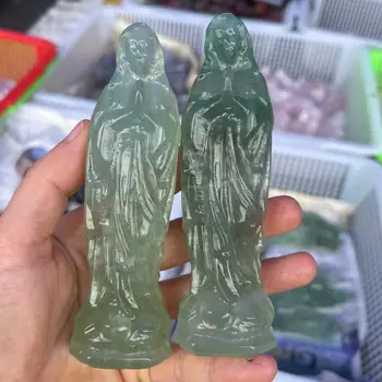 1 BUC 12cm Naturale Cristal de Fluorit Verde Sculptură Fecioara Maria Figurina Energie de Vindecare Piatra FengShui Cameră Decor Imagine