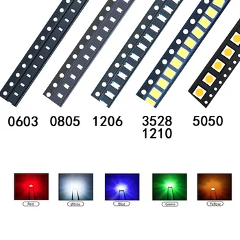 100buc 5 Culori LED SMD 0805 5050 3528/1210 0603 1206 SMD LED Margele Diode Kit Roșu Galben Albastru Verde Alb Imagine