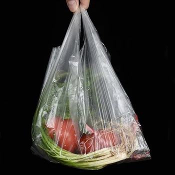 100buc Nouă Pungă de Plastic Util Transparent Geantă de Cumpărături Supermarket Pungi de Plastic Cu Mâner de Ambalare produse Alimentare Imagine