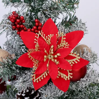 10buc 13cm Aur, Argint Artificial Decorare Pom de Crăciun Sclipici Pulbere de Flori de Anul Nou Crăciun Acasă de Crăciun Flori Decorative Imagine