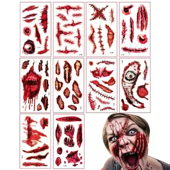 10BUC Halloween Cicatrice, Tatuaje Temporare Autocolante Pentru Femei, Bărbați Adult Copil Machiaj Realist Cosplay Petrecere Mascarada Glumă Prop Imagine