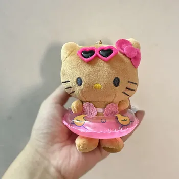 10cm Hawaiian Drăguț Hello Kitty Kt de Cat Cu Inel de Înot de Pluș Umplute Model de Papusa Pandantiv Mic Jucărie Accesorii de Decorare Pentru Cadou Imagine
