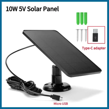 10W 5V Celule Solare Încărcător Micro USB+Tip-C 2in1 Portabil de Încărcare Panouri Solare pentru Camera de Securitate/Mic Acasă, Sistem de lumini Imagine