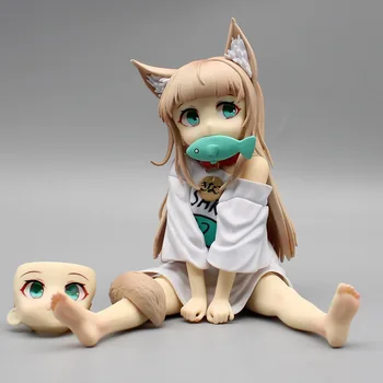 14CM Pisica Mea Este O Fata Kawaii Figura Anime Hobby Sakura Soia Făină se Așeze Și să Mănânce Pește jucarii Model de Colectare ornament Papusa cadou Imagine