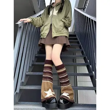2023 Japoneză Punk Picior Cald femeii Benzi Star Print Tricotate Ars Vițel Acoperi Harajuku Epocă Y2K Reversibile Stivuire Șosete Imagine