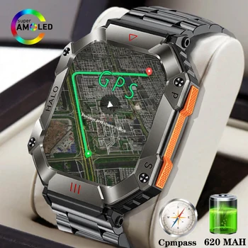 2023 Militare Ceas Inteligent pentru Bărbați Apel 650mAh Baterie Tactic Sport Smartwatch Busola, Barometru Rata de Inima Tracker de Fitness Imagine