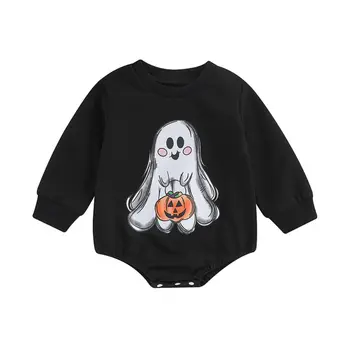 2023 Toamna Copil Nou-născut Fete de Halloween Body Maneca Lunga Fantomă/Dovleac Print Printesa Haine pentru 0-18M Imagine