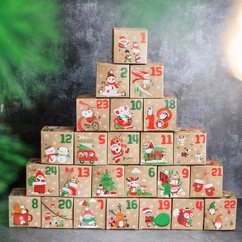 2024 Crăciun Advent Calendar Cutii de 24 de Zile DIY Crăciun Fericit Cutii de Bomboane de Hârtie Kraft Numărătoarea inversă Cutie de Cadou Pentru Copii și Familie Imagine