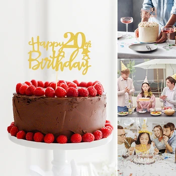 3/5pcs Happy Birthday Cake Topper Sclipici Hârtie Rose Gold 16-18-20-21-30-40-50-60-a Aniversare a Partidului Tort de Decorare Imagine
