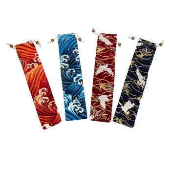 4 Buc Sac Cordon Tacâmuri Acoperă Acasă Tacamuri Pungi Stil Japonez Furculita Saci Portofel Portabil Paie Pungi Japoneză Imagine