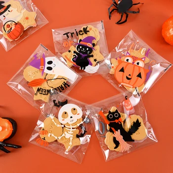 50/100buc Halloween Plastic Bomboane, Cookie-uri Geanta autoadezive, Snack Ambalare Saci Petrecere de Halloween Decor Consumabile 10x10cm Imagine