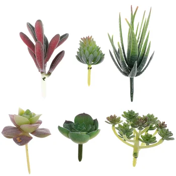 6 Buc Sucursala Mini Plante Decorative Plastic Frunză Verde Flori Artificiale Crenguță Simula Decor Din Pvc Fals Suculente Acasă Imagine