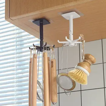 6 Gheare Bucătărie Cârlig Nr De Foraj Montate Pe Perete 360 De Grade Rotative Bucătărie Tacâmuri Cârlig Raft Imagine
