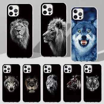 Animale Regele Leu Tigru Fox Telefon Caz pentru iPhone 11 13 14 Pro Max 12 mini SE 2020 XR X XS 7 8 5 5s 6 6s Plus TPU Capac transparent Imagine