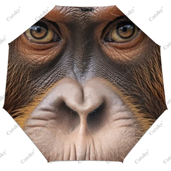 Animale Urangutan Maimuță Amuzant Pliere Umbrela Automata Deschide și Închide Călătorie Umbrelă Compact, Windproof Umbrele Imagine