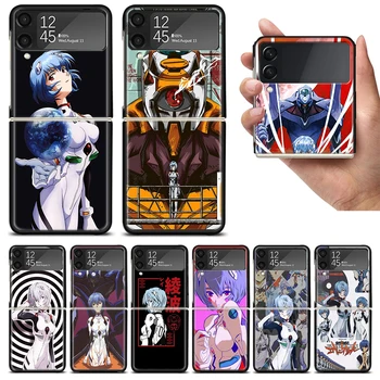Anime E-Evangelions Ayanami Rei Telefon Ori Caz pentru Samsung Galaxy Z Flip 5 4 3 ZFlip4 Z Flip5 5G ZFlip3 Flip4 Flip3 Negru Shell Imagine