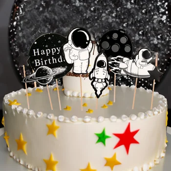 Astronaut Tort Fân Pentru copii Spațiu Temă Petrecere de Aniversare Desert elemente de Recuzită, Decor tort Univers Planeta Seria Cake Topper Imagine