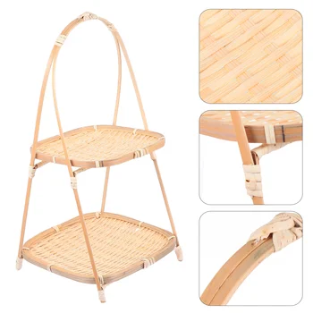 Bambus Gustare Stand Basket Weave Decora Dublu-punte Desert Bun Aburit de Țesut Țesute Podoabă de Stocare de Nunta Imagine