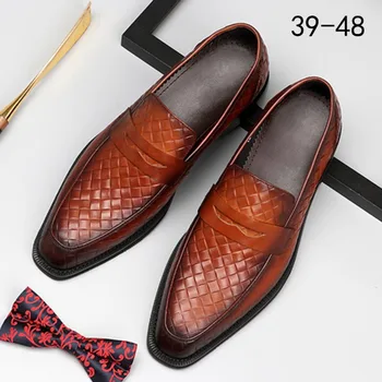Brand De Moda Designer De Barbati Pantofi Casual Model Țesute Încălțăminte Pantofi Clasic Vintage De Birou De Afaceri Oxford Pantofi Pantofi Eur De: 38-48 Imagine