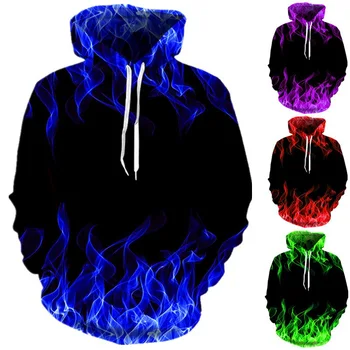 Bărbați colorate flacără Hanorac, 3D imprimate cu gluga pulovere, toamna și haine de iarnă, interesant jachete, topuri negre, ne Imagine