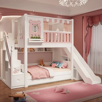 Camera copiilor, fete de înaltă și joasă paturi, superior și inferior paturi, pat Supraetajat, superioară și inferioară paturi, aceeași lățime, castelul princess pat Imagine