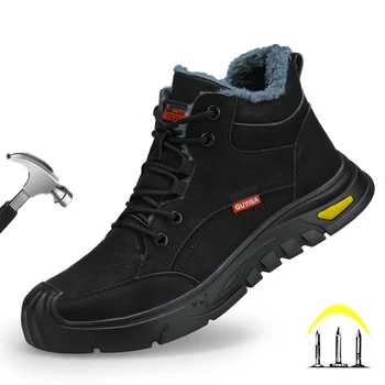CHNMR 2023 Noi de Iarna Blana Groasă de Siguranță Pantofi pentru Bărbați Indestructibil Munca Adidași Steel Toe Puncție-Dovada Non Alunecare Cizme Imagine