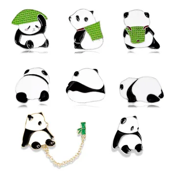 Desene animate drăguț panda brosa creative drăguț panda înapoi coș lanț aliaj email insigna pentru copii cadouri bijuterii Imagine
