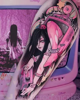 Desene animate pline de culoare Teroare Tatuaje Impermeabil Tatuaj Fals pentru Femei Barbati Clavicula Tatuaje Braț Durată Temporară Autocolante Tatuaj Imagine