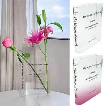 Desktop Carte Vas Transparent Scrisoare De Imprimare Forma De Carte Aranjament De Flori Ins Stil Gradient De Culoare Vaza De Flori Decor De Masă Imagine