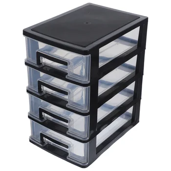 desktop sertar organizator 4 strat box small office cutie de depozitare masa de resturi titular ( negru compartimente de depozitare cu capac și Imagine