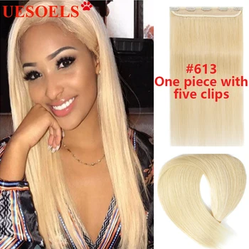 Direct #613 Blonda Extensie de Păr Uman 100% Brazilian Remy de Păr Uman 5 Clipuri într-O singură Bucată de Par Natural Extensii Cu Clips Imagine