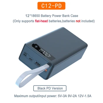 Dual USB C12 12x18650 DIY Încărcător de Baterie de Caz cu tv LCD cu Lumina de Încărcare Rapidă Wireless a Bateriei Caz de Depozitare Imagine