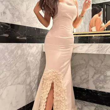 Elegant Decolteu Pătrat Sirena Rochii de Bal Curele de Spaghete Etaj Lungime Split Rochie de Seara Arabia Saudită Femei Rochie Formale Imagine