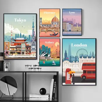 Faimosul Oraș Peisaj Poster De Imprimare Paris, Londra, Tokyo Arta De Perete Pictură În Ulei Nordic Camera De Zi Vopsea Imagine HomeDecorationMural Imagine