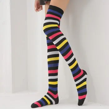 Femei Multicolor cu Dungi Colorate Genunchi Lungime Ciorapi Pentru Căldură Și Frig Mare Ciorapi Sheer Ciorapi Coapsă Ridicat Imagine
