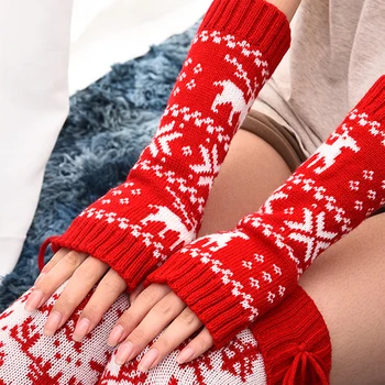Femeile Crăciun Șosete de Coapsă-mare Set, Moale, Elastic Tricot Încălzit de Braț cu Iarna Ciorapi pentru Petrecere Imagine