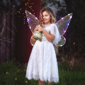 Fetele Aripi de Înger Ornament de Performanță elemente de Recuzită ușor de Purtat Aripi de Înger elemente de Recuzită cu Banda Elastica cu Lumina Elf Aripi pentru Petrecere de Vacanță Imagine