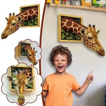[Funny]Simulare animal Girafa 3D rama foto latex Statuie model de Acțiune Figura jucărie de Perete decor acasă perete sculptura Imagine