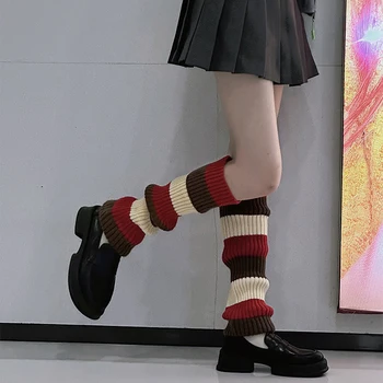 Gotic cu Dungi jambiere pentru Femei Lolita Șosete Lungi Jambiere Tricotate Japoneze Kawaii Șosete Brațul Glezna Încălzit de Șosete de Iarnă Imagine