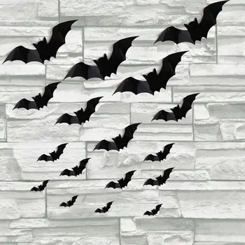 Halloween 3D Decor Negru Bat Autocolante de Perete Petrecere Perete Decal DIY Decor Bar Petrecere de Halloween Înfricoșător Decos Recuzită 2023 Imagine