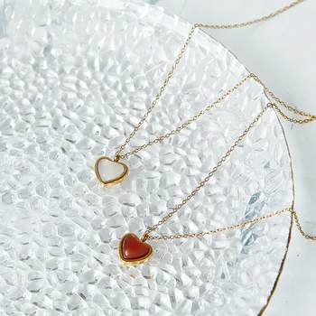 Inima Carneol Colier Pentru Femei Din Oțel Inoxidabil, Piatra Roșie Dragoste Inima Cercei Coliere Delicate Minimalist Elegant De Bijuterii Imagine