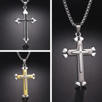Isus Pandantiv Cruce Biserica Creștină de Rugăciune Colier din Otel Inoxidabil de Culoare Argintie Biblia Amuleta Coliere Bijuterii colar masculino Imagine