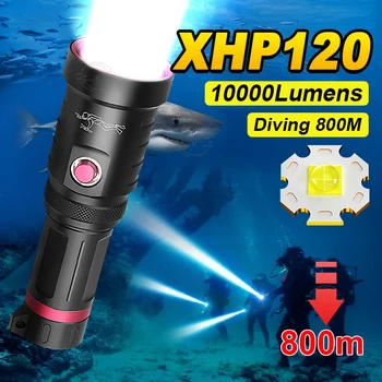 Lanterna 800m Diving Diving Reîncărcabilă Subacvatic Subacvatic Lanterna 18650 Profesionale Felinar Alb 10000lumens Imagine
