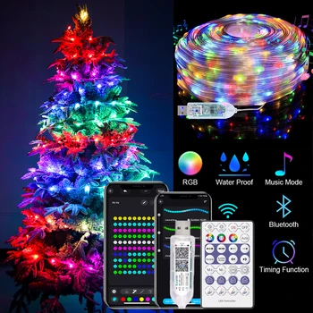 LED Multicolor Zână Șir de Lumini, 10m 100leds 5V Adresabile Impermeabil Perdea Lumini, Lumini de Crăciun de la Distanță & Bluetooth Imagine