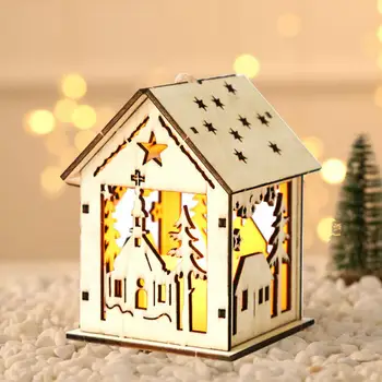 Led Ornamente pentru Pomul de Craciun Personalizate Eco-friendly a Condus Casa de Lemn Ornamente de Crăciun Decor Acasă Diy idei de Cadouri pentru Pomul de Imagine