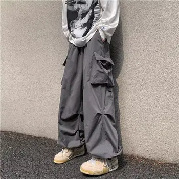 Liber Y2K Pantaloni sex Masculin Cargo Pantaloni Salopete Largi Gri Harajuku Rock Pantaloni Drepte Bărbați Streetwear Plus Dimensiune Hip Hop Joggeri Imagine
