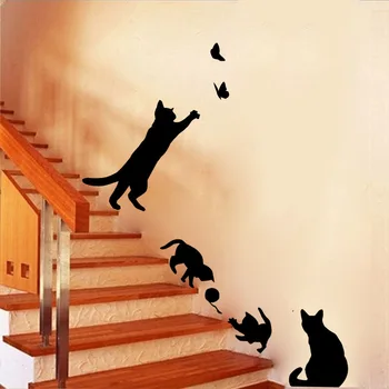 M312 Nou Sosit Pisica Joaca Fluturi Autocolant Perete Amovibil Decor Acasă Decalcomanii pentru Dormitor, Bucătărie, Camera de zi Pereti Decor Imagine