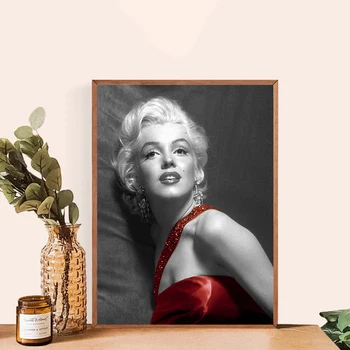 Marilyn Monroe într-o Rochie Roșie Panza Pictura Sexy Vedetă Feminină Postere si Printuri Canvas Wall Art Imaginile pentru Home Decor Cameră Imagine