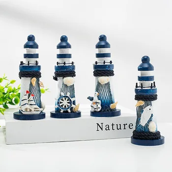 Marine Din Lemn Mini Far Desktop Ornamente În Stil Mediteranean, Decor Acasă Meserii Cadouri Marine Far, Ornamente Imagine