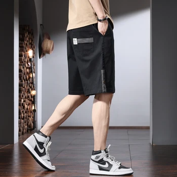 Men ' s Bumbac Vrac Casual pantaloni Scurți de Moda de Vară Sport Negru de Funcționare Cordon Talie Elastic Pantaloni scurti Imagine